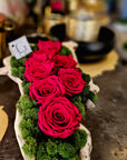 Moss Arrangement in Wood Container With Preserved Red Roses (Classic Size) 