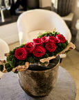 Moss Arrangement in Wood Container With Preserved Red Roses (Classic Size) 