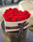 20 Preserved Red Roses In Heart Shaped Box Side