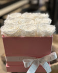 9 Preserved Roses (Red, White, Peach) in Box (Black, White, Deep Pink) - Nationwide Shipping