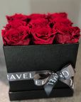 9 Preserved Roses (Red, White, Peach) in Box (Black, White, Deep Pink) - Nationwide Shipping