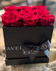 9 Preserved Roses (Red, White, Peach) in Box (Black, White, Deep Pink) - Nationwide Shipping