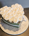 25 White Preserved Roses In Heart Shaped Box