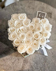 25 White Preserved Roses In Heart Shaped Box