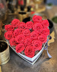 20 Preserved Red Roses In Heart Shaped Box - Front