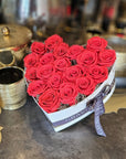 20 Preserved Red Roses In Heart Shaped Box - Side