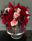 Red and Light Pink Garden Rose Bouquet Closeup