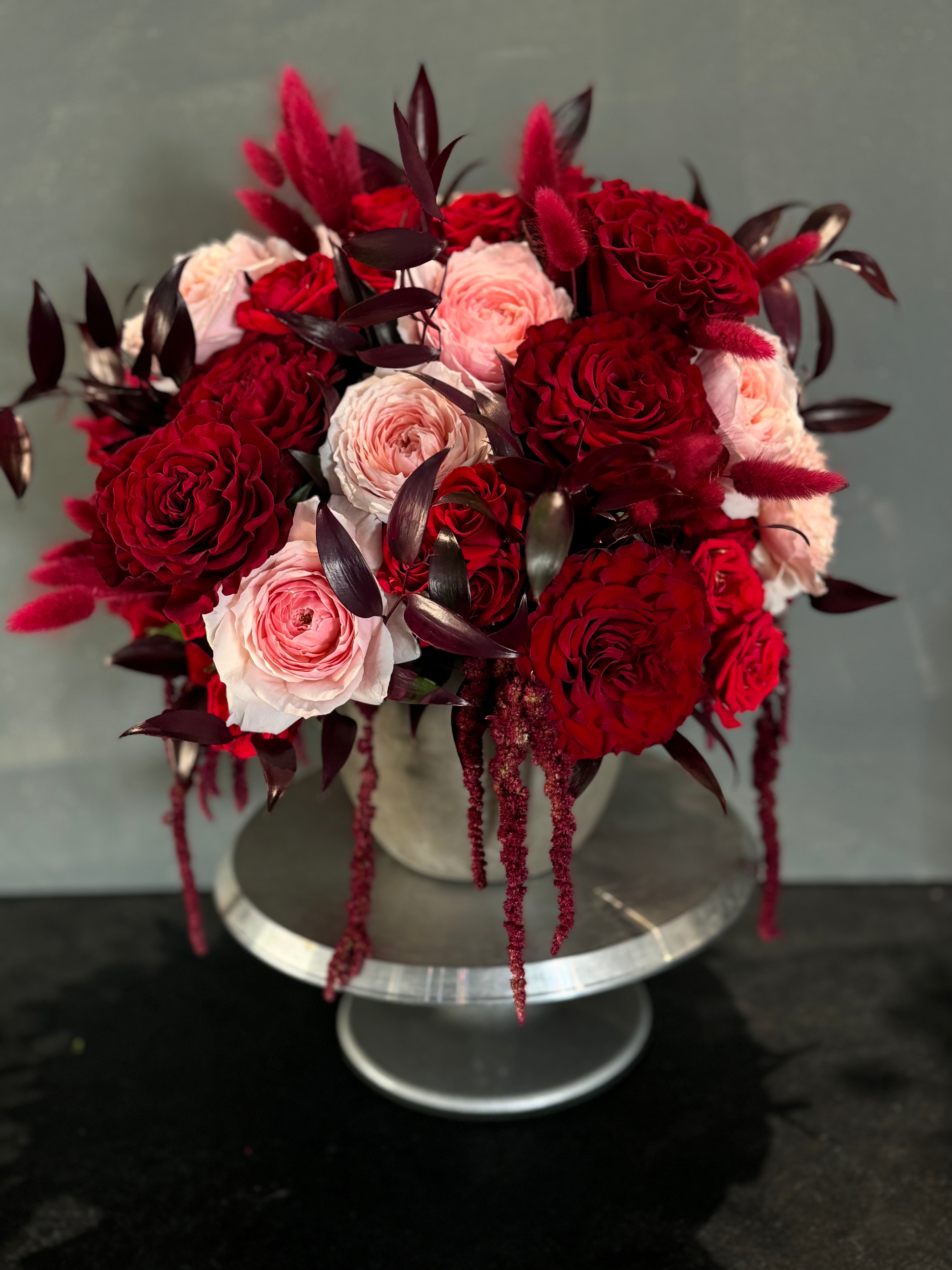 Red and Light Pink Garden Rose Bouquet