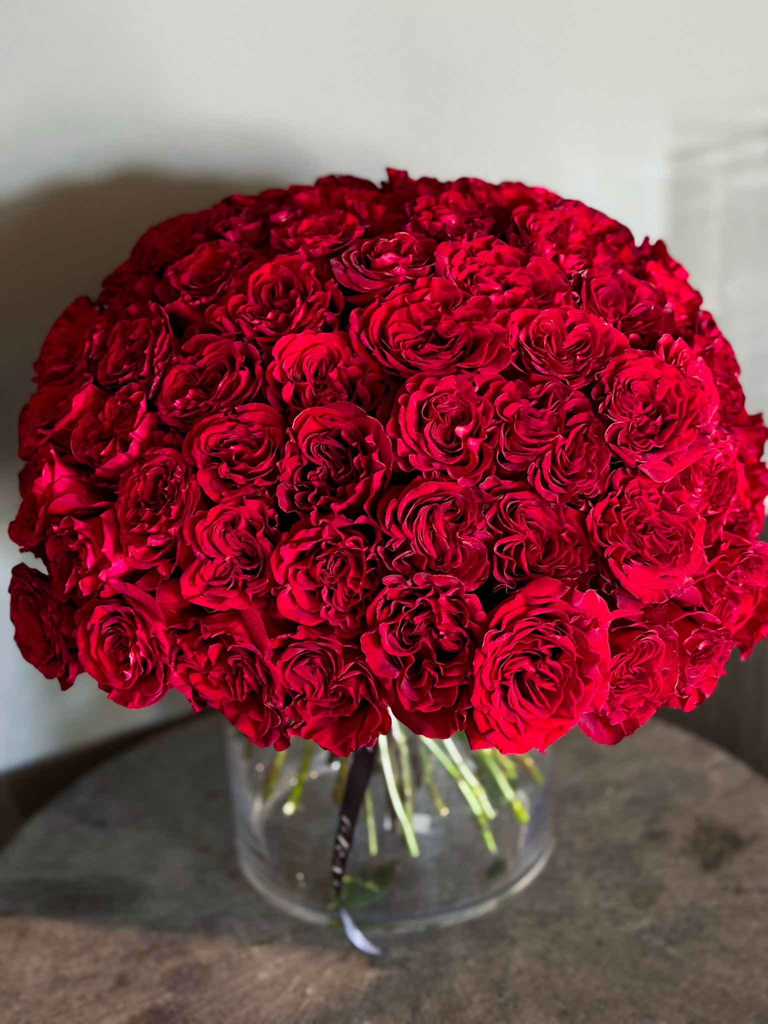 Red Roses Valentine's Day Bouquet - 75 Red Hearts Roses Hand Bouquet In a Vase