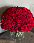 Red Roses Valentine's Day Bouquet - 75 Red Hearts Roses Hand Bouquet In a Vase