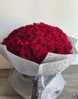 Red Roses Valentine's Day Bouquet - 100 Red Hearts Roses Hand Bouquet