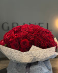 Red Roses Valentine's Day Bouquet - 100 Red Hearts Roses Hand Bouquet