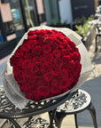 Red Roses Valentine's Day Bouquet - 100 Red Hearts Roses Hand Bouquet