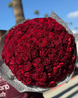 Red Roses Valentine's Day Bouquet - 100 Red Hearts Roses Hand Bouquet