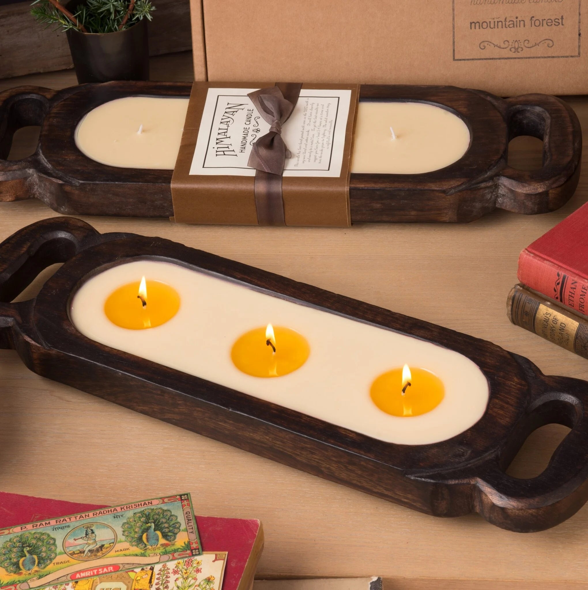 Hymaleyan Trading Post Small Wooden Candle Tray GRAPEFRUIT PINE