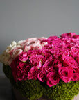 BE MINE Box Pink Roses and Preserved Moss Arragement