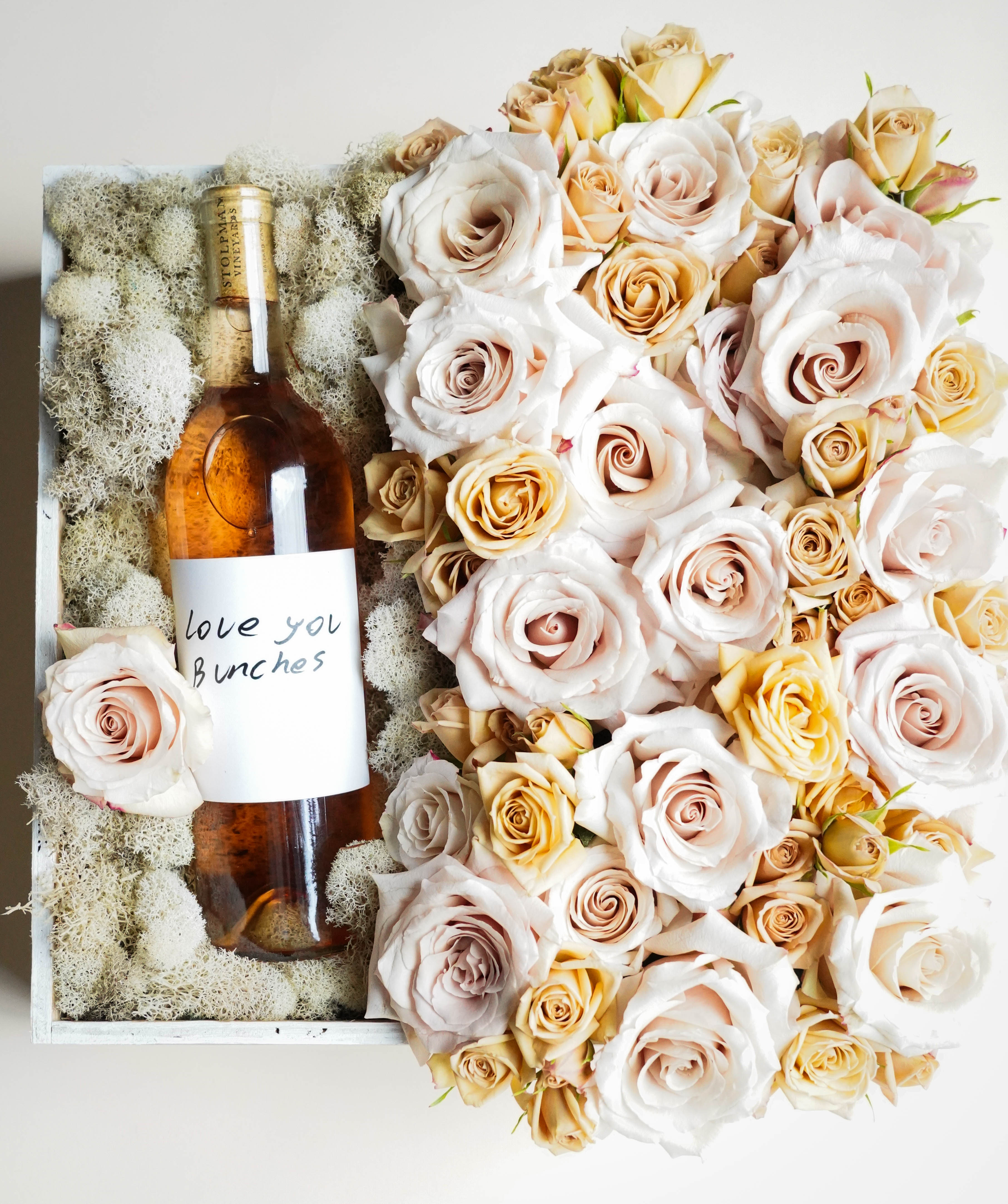 &quot;Love you Bunches&quot; Box — Roses With Rose Bottle Arrangement